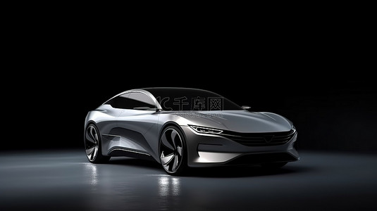 创新插电式混合动力运动轿跑车时尚灰色概念车，采用大胆的黑色背景，采用环保技术 3D 渲染