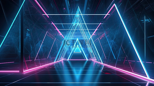 地中海老头背景图片_未来科幻冒险霓虹网格空间，三角形在 3D 渲染中发光