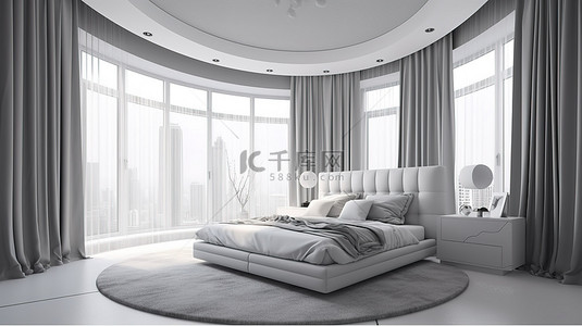 时尚简约卧室背景图片_现代经典公寓中时尚简约的卧室，配有大窗户 3D 渲染