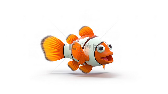 动物小丑背景图片_白色背景下红海的 3D 渲染卡通小丑鱼