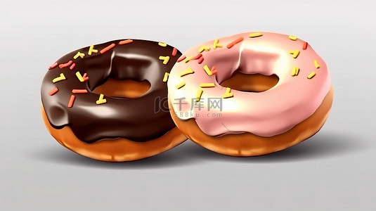 草莓图标背景图片_3D 甜甜圈图标优质设计与平面卡通风格的卡通插图