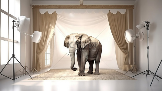 以大象为特色的摄影工作室的 3d 渲染