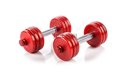 体育锻炼背景背景图片_一对红色橡胶或塑料涂层的锻炼哑铃 3d 在白色背景上渲染