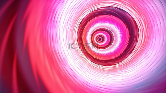 发光的粉红色螺旋充满活力且弯曲的 3D 抽象设计