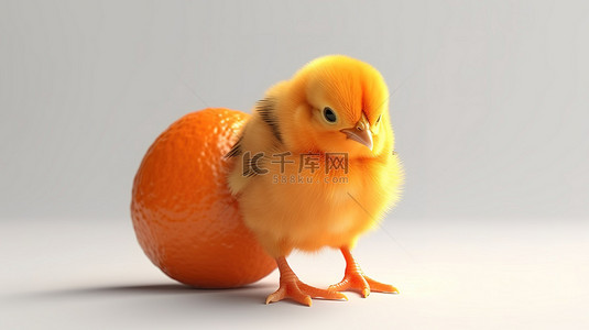 橙色可爱小鸡的 3D 描绘