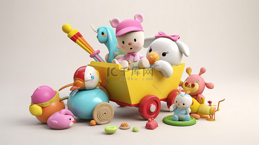 卡通儿童卧室背景图片_带奶嘴和玩具的新生儿 3D 角色