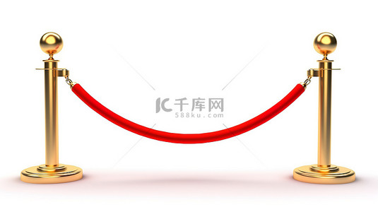 带红绳和金色屏障的白色背景的孤立 3D 插图