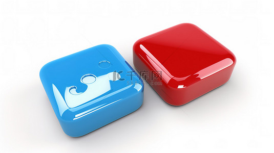 对话框红色背景图片_3D 渲染中带有红色和蓝色气泡的独立白色按钮键