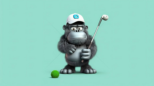 大猩猩背景图片_机智的 3D 大猩猩手里拿着高尔夫球