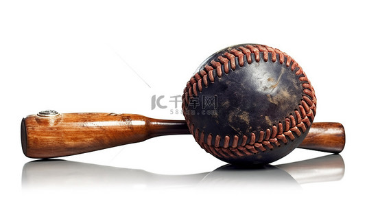 白色背景上棒球套装手套球和球棒的 3D 插图