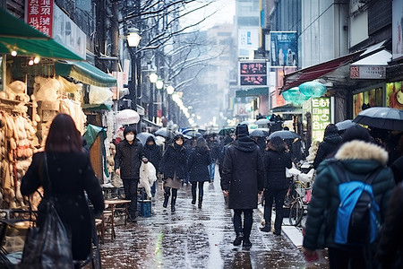 上购物背景图片_在韩国拥挤的街道上购物