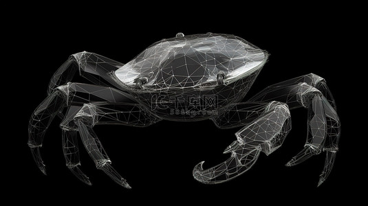 黑色隔离 3d 渲染线框中的多面体螃蟹
