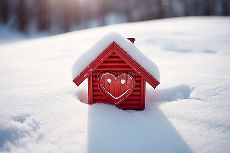 邮箱签名背景图片_一座看起来像一颗心的房子躺在雪地上