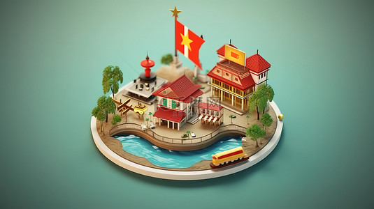 文化古城背景图片_3D 渲染越南社交媒体法律信息图表