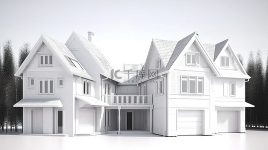 层楼背景图片_白色两层楼房屋的独立 3D 渲染