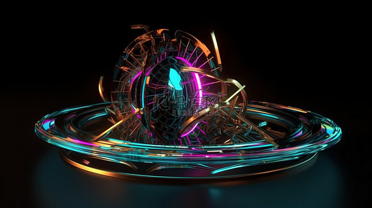 高科技信息技术背景图片_高科技运动背景中美丽的迷幻未来派 3D 渲染霓虹灯对象