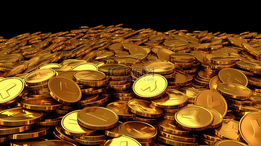 金融背景图片_以 3D 渲染的大量黄金比特币堆栈