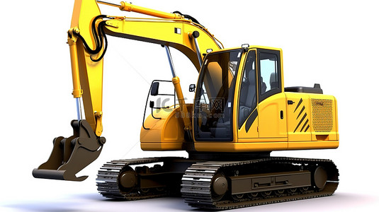 挖掘机背景图片_挖掘机和反铲装载机的白色背景 3D 插图