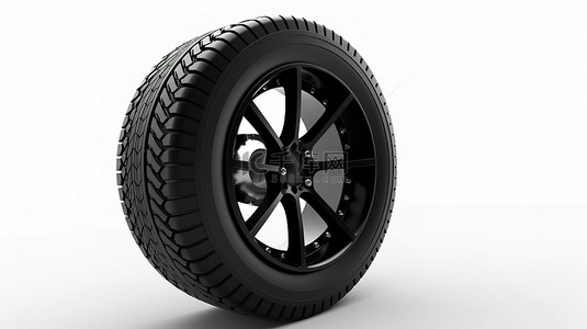 在 3D 渲染中隔离在白色黑色车轮和轮胎上