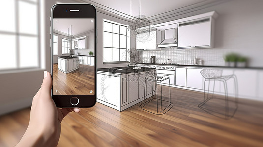智能屏背景图片_通过智能手机应用程序控制以 3D 方式呈现公寓