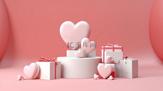 3d 礼品盒和心形横幅是网络促销的逼真假日广告