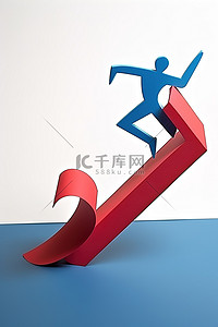 商业科技人物背景图片_蓝色红色商业人物在红色纸板箭头上前进