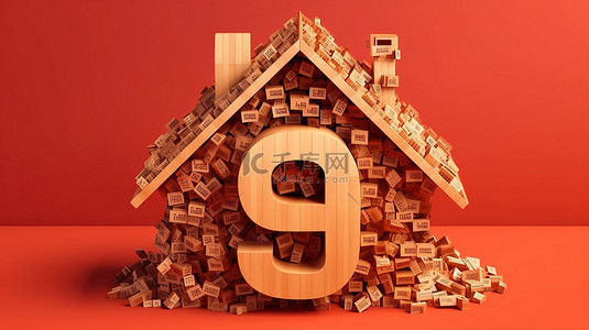 房子中介背景图片_带有百分比符号和房屋屋顶的房地产横幅背景的 3D 插图