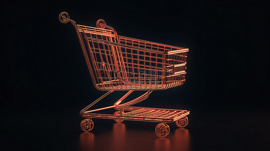 超市购物传单背景图片_带有线条图案的购物车的 3D 渲染图标，用于传单和海报插图设计
