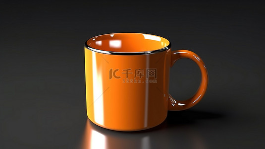 咖啡厅茶背景图片_鲜艳的橙色塑料咖啡杯，表面闪亮，在黑色背景上特写 3D 渲染