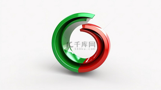 红色加背景图片_3d 渲染在孤立的白色背景上旋转的红色和绿色圆形箭头的插图