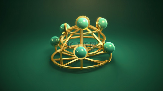 潮水绿色背景上的福尔图纳黄金网络符号 3d 渲染网络图标
