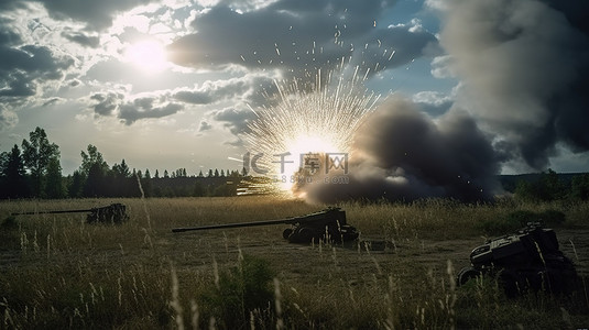 mbe武器背景图片_乌克兰的齐射射击系统 3d 渲染在战场上发射的冰雹导弹
