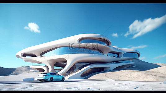 3d 渲染建筑的未来主义外观建筑