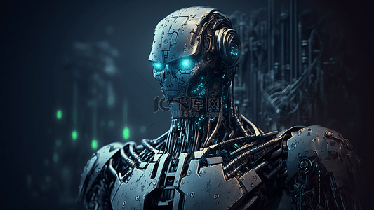 科技感人头背景图片_机器人黑色金属质感仿真机器人