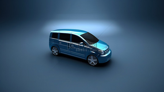 车车蓝色背景图片_光泽灰色背景的 3D 渲染，配有小型蓝色小型货车