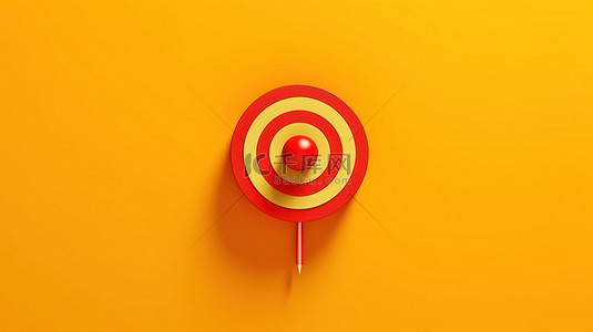 黄色背景上营销目标概念红镖靶心的 3D 渲染
