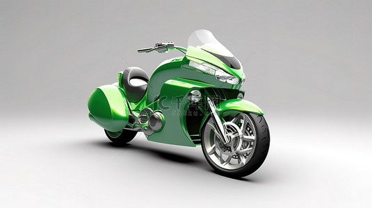 白色背景绿色城市风格两个座位运动摩托车的 3D 插图