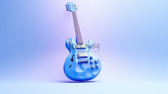 简约蓝色吉他的时尚而简单的 3D 渲染