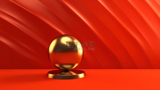 金色冠军 3D 渲染图像，用于红色背景的商业和挑战主题