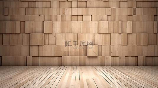 3D 渲染中内容背景的空木墙