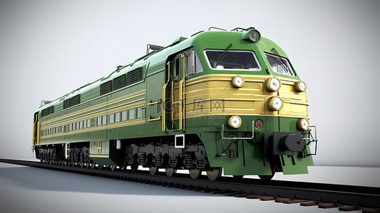 绿色柴油火车发动机的当代 3D 插图