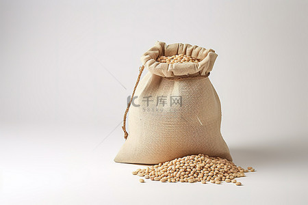 袋子农药袋子背景图片_白色表面上放着一袋装满大豆的袋子