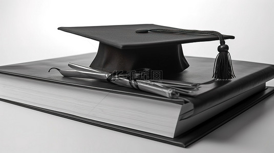黑色毕业帽和证书的 3d 渲染