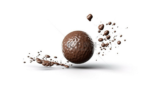 白色飞行中巧克力球的 3D 插图