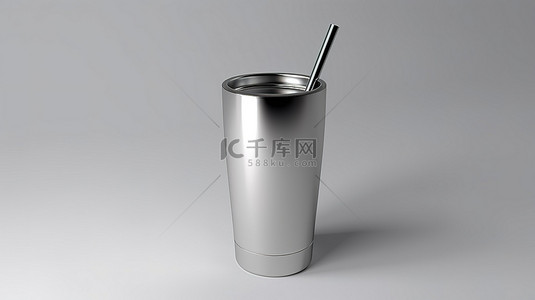 金属茶杯背景图片_带盖子的不锈钢玻璃杯模型，用于 3D 渲染的定制品牌