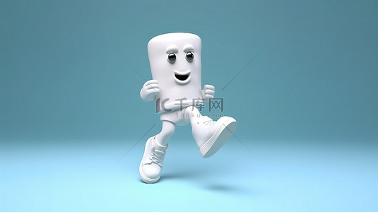 带卡通脚跳跃和灵活奔跑的白色靴子的插图 3D 渲染