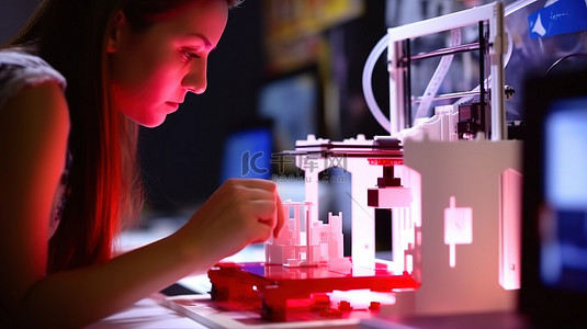 3D 打印在行动 工科学生在工作
