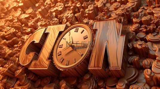 文字时间排版背景图片_丰富的棕色背景上咖啡时间的 3D 排版