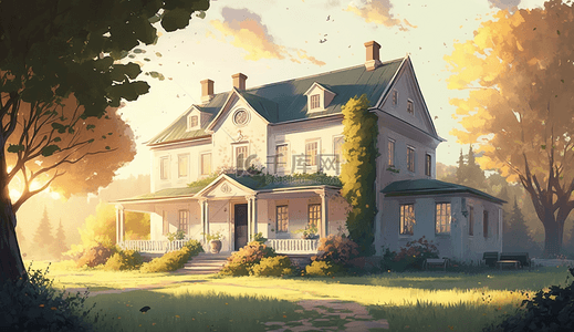 阳光草坪漂亮的房子背景