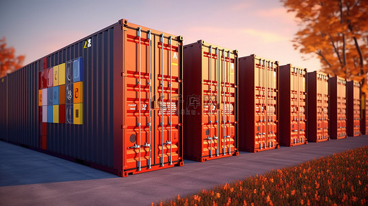 储罐货物背景图片_由集装箱建造的创新电池储能工厂的 3D 渲染
